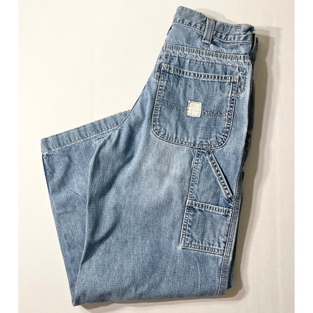 Vintage 90s Abercrombie Kids Carpenter Jeans Size 14 Blue Denim Wide Leg